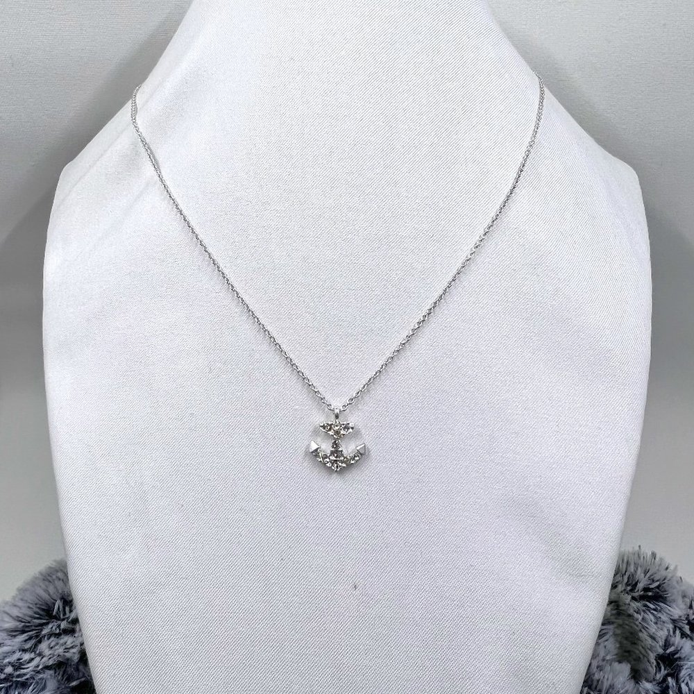 Sterling Silver Jeweled Anchor Pendant, with Silver Toned 16” Chain